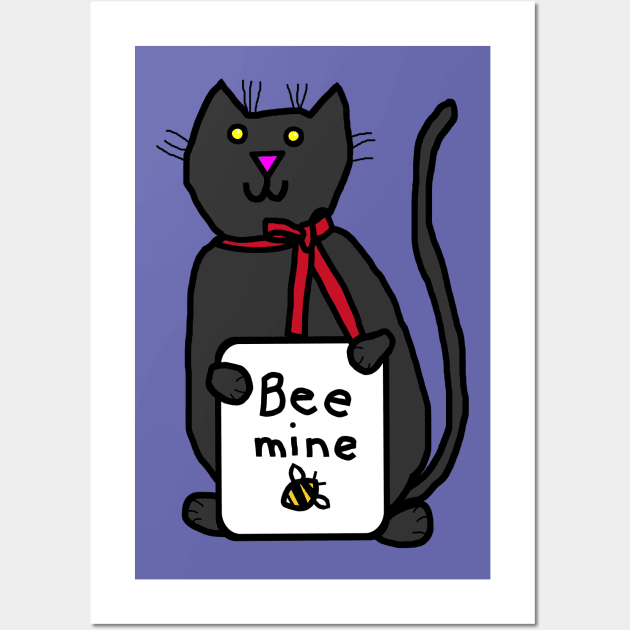 Cute Cat says Bee Mine this Valentines Day Wall Art by ellenhenryart